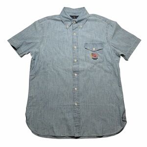 Ralph Lauren Chambray S/S Button Down Shirt Mens Med USA Embroidered Flag Pocket